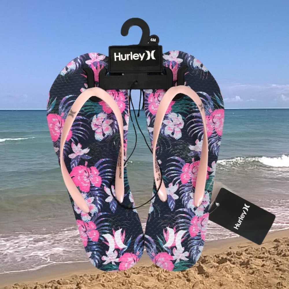 2/$50 🌺 Hurley 🌊 | Kylee Flip Flop Sandals Navy Pink Floral - Picture 5 of 5